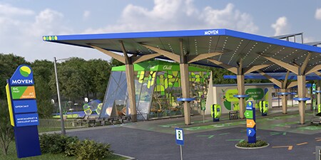 Borne de recharge pour véhicules électriques avec produits graphiques et de signalétique 3M.
